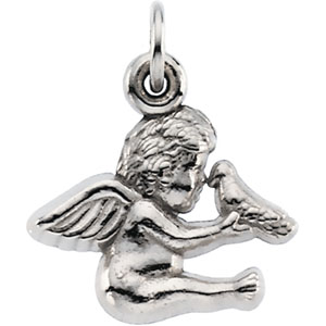 14K White Gold Angel with Holy Spirit Pendant