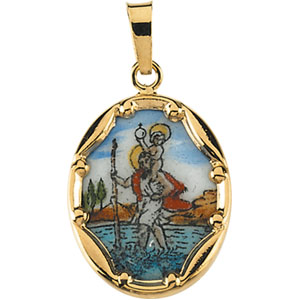 14K Yellow Gold Porcelain St.Christopher Penda