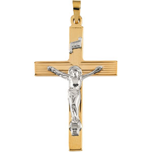 14K Yellow Gold/White Two Tone Crucifix Pendant