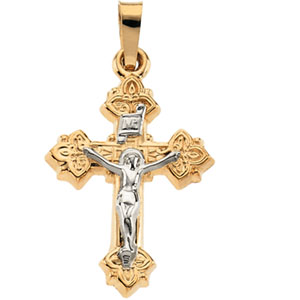 14K Yellow Gold/White Two Tone Crucifix Pendant