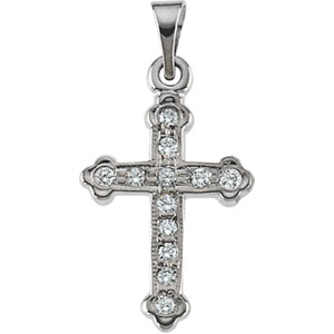 14K White Gold Cross Pendant with Diamond