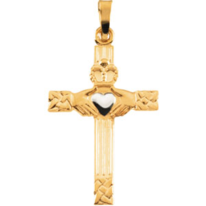 14K Yellow Gold/White Tt Claddagh Cross Pendant