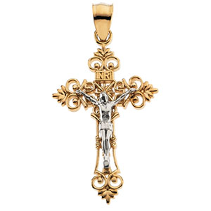 14K Yellow Gold/White Two Tone Crucifix Pendant