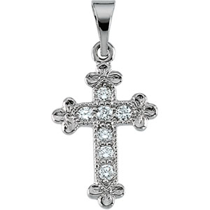 14K White Gold Cross Pendant with Diamond