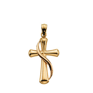 14K Yellow Gold 14Ky/Rose Cross Pendant