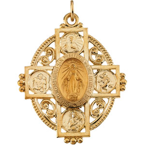 14K Miraculous Medal 4-Way Cross Pendant