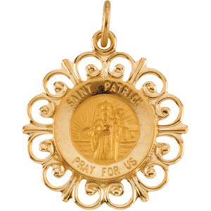 14K Yellow Gold Round St Patrick Pendant Pendant