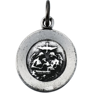 Sterling Silver Round Baptism Pendant Pendant with Chain