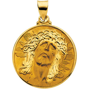 14K Yellow Gold Hollow Face Of Jesus Pendant