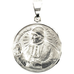 14K White Gold Hollow Pope John Paul Pendant