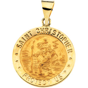 14K Yellow Gold Round Hollow St. Christopher Pendant