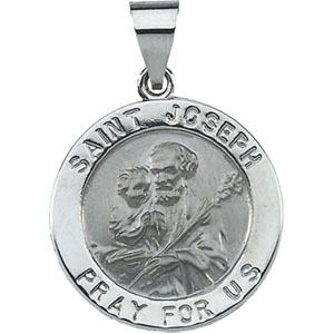 14K White Gold Hollow Round St. Joseph Pendant