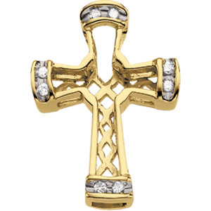 14K Yellow Gold 14Ky Rhod Pltd Diamond Unity Cross