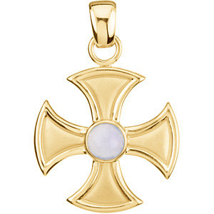 14K Gold Chalcedony Maltese Cross Pendant