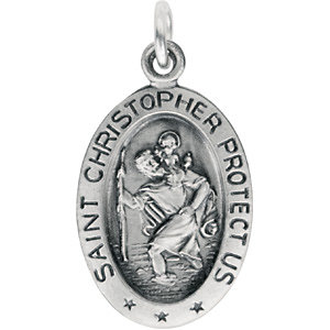 15x11 MM Sterling Silver Oval St. Christopher Medal - No Chain