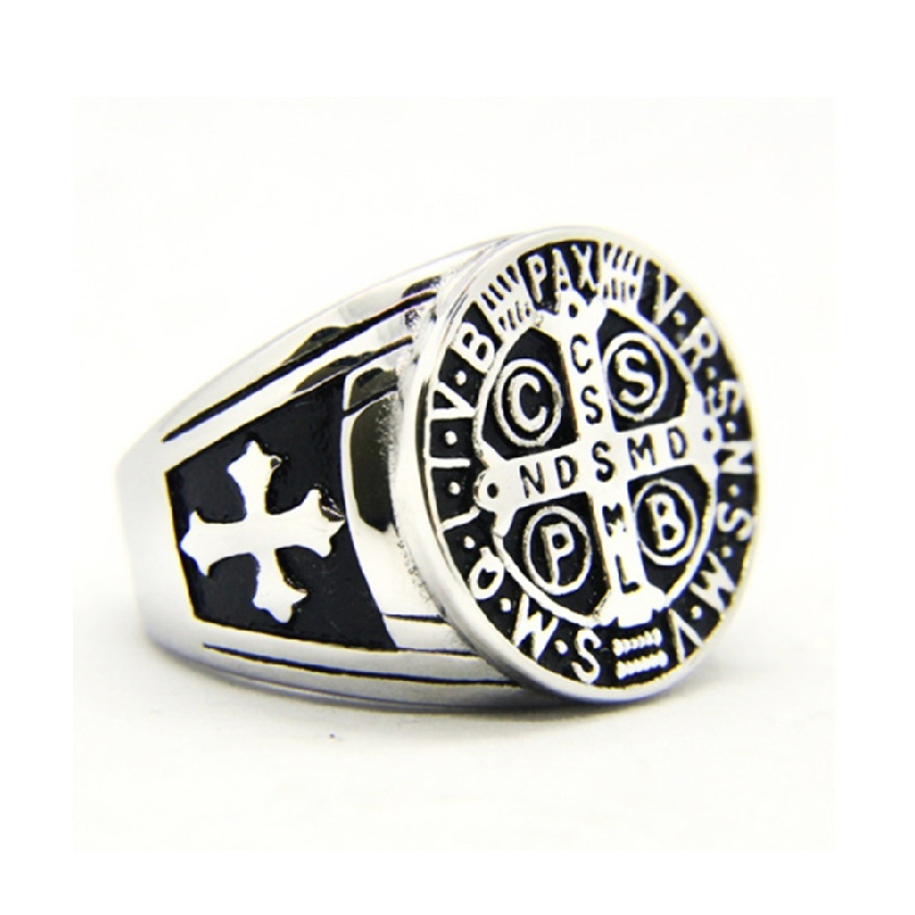 St. Benedict Medal Vintage Ring - Silver and Black