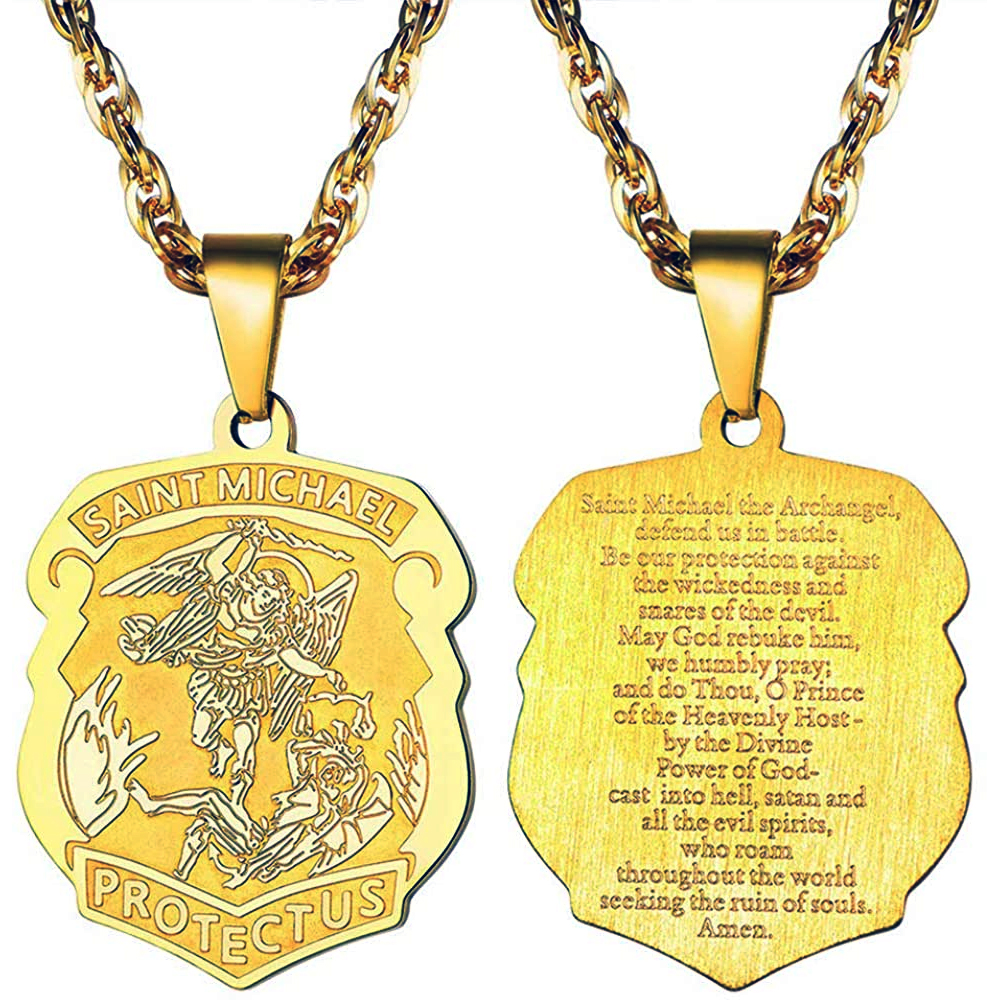 18K Gold-Plated St. Michael the Archangel Badge Necklace