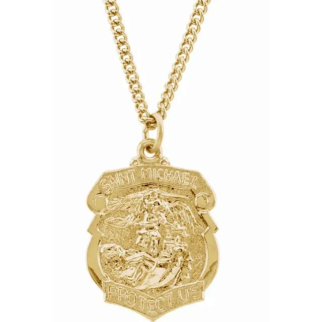 24k Gold-Plated Sterling Silver St. Michael Medal Necklace