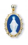 Dark Blue Gold Over Sterling Silver Cameo Miraculous Medal