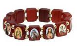 Holy Saint Stretch Bracelet - Cherry Wood - Gold Spacers