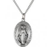 Sterling Silver 19x13.5 MM Oval Miraculous Medal 18" Necklace