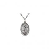 Sterling Silver Oval St. Christopher Pendant Medal with Chain
