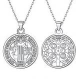 Platinum-Plated Sterling Silver St. Benedict Medal and Necklace