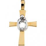 14K Gold/White Two Tone Mother And Child Cross