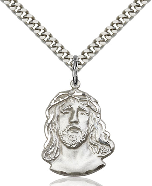 0.92 Sterling Silver, Religious Jewelry Jesus Head Face Charm Necklace Pendant
