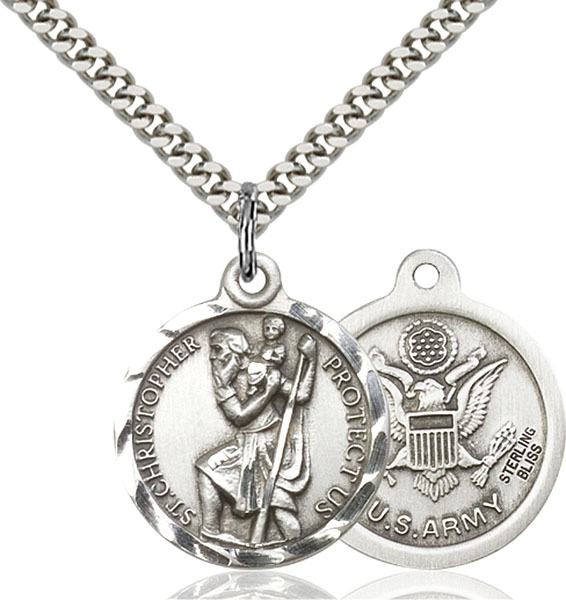 Sterling Silver St. Christopher US Army Pendant