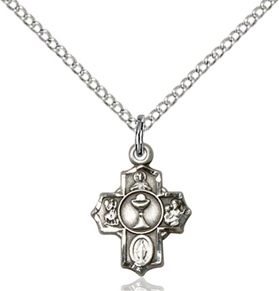 Chalice Charm. 18-Inch Rhodium Plated Necklace with 4mm Aqua Birthstone Beads and Sterling Silver 5-Way
