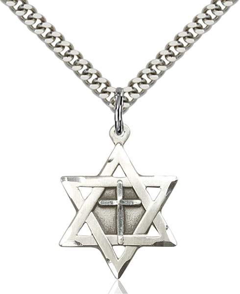Sterling Silver Star of David W/ Cross Pendant