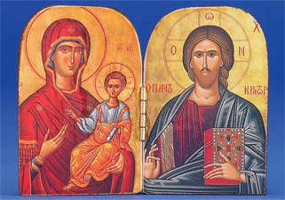 Greek Icon - Diptych -Gold Foiled- Hand-Carved- Blessed Virgin
