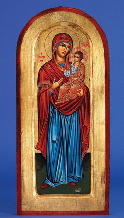 16" x 8" Hand Painted Arched and Gold Leaf Icon of Mary with Jesus