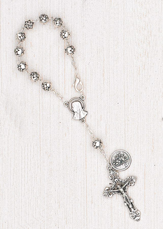 John Baptist de la Salle Center Gift Boxed and 1 5/8 x 1 inch Crucifix John Baptist de la Salle Rosary with 6mm Peridot Color Fire Polished Beads St Silver Finish St