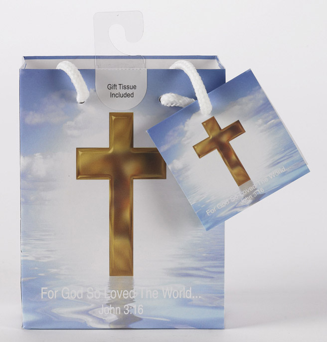 12-Pack - Small Religious Gift Bag with Gift Tissue