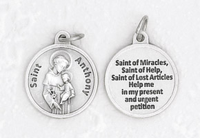 3/4 inch Silver Plated St Anthony Pendant with Prayer on back