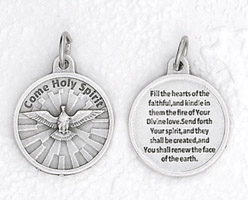 25-Pack - 3/4 inch Silver Plated Come Holy Spirit Pendant with Prayer on back