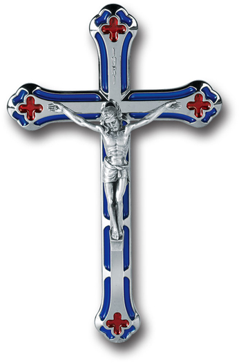 7"Metal Wall Crucifix With Red and Blu Hi-Lights