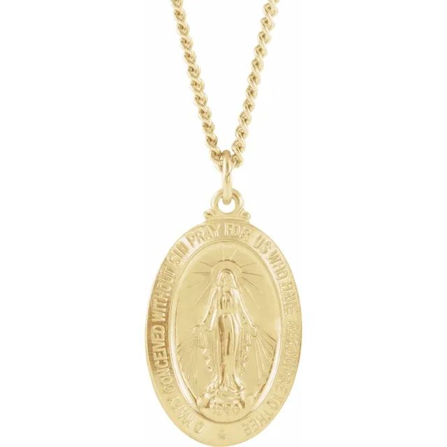 14KT Yellow Gold Gold Miraculous Medal Pendant Charm Tiny Baby Sized Mini NEW 