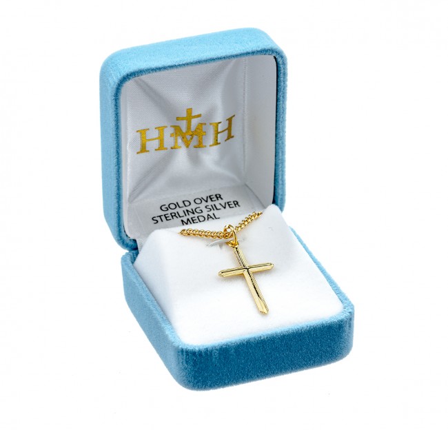 1-inch Gold Over Sterling Silver Cross with 18-inch Chain