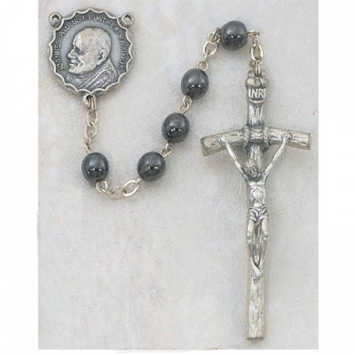 The charm features a O/L the Undoer of Knots medal. Silver Plate Rosary Bracelet features 6mm Sapphire Fire Polished beads The Crucifix measures 5/8 x 1/4