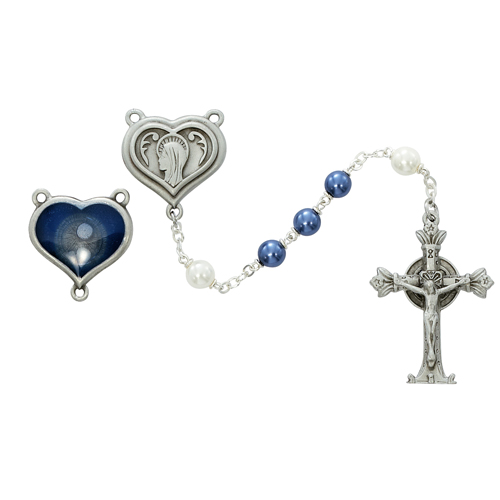 7MM Pewter Blue And Pearl Rosary
