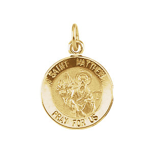 14K Gold 12 MM Round St. Matthew Medal