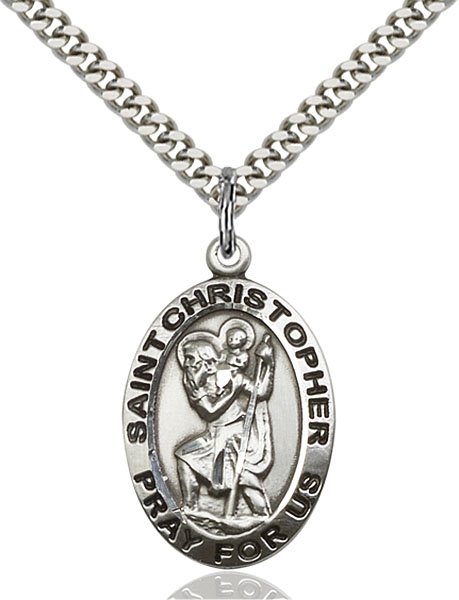 STERLING SILVER ST SEBASTIAN-FISHING PENDANT WITH CHAIN - 1/2 x 1/4