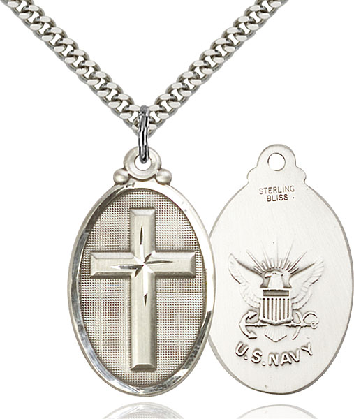 Sterling Silver Cross / Navy Pendant