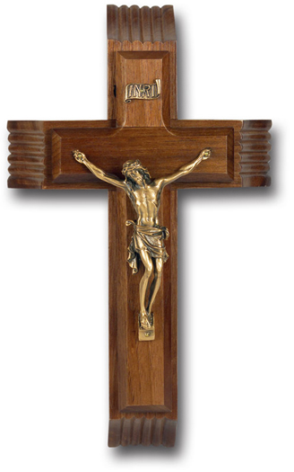 10" Walnut Sick Call Crucifix with Museum Gold Pltd Corp