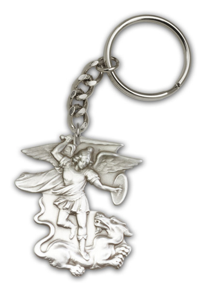 Antique Silver St. Michael the Archangel Keychain