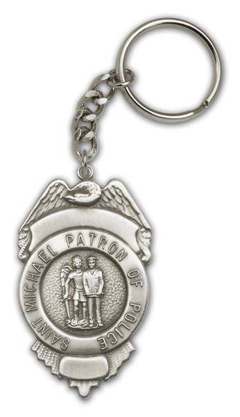 Antique Silver St. Michael the Archangel Keychain