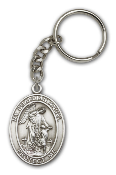 Antique Silver Guardian Angel Keychain